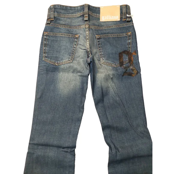 New John Galliano Bronze Silver Gold Big G Low-Rise Flare Jeans Denim Sz 24 …
